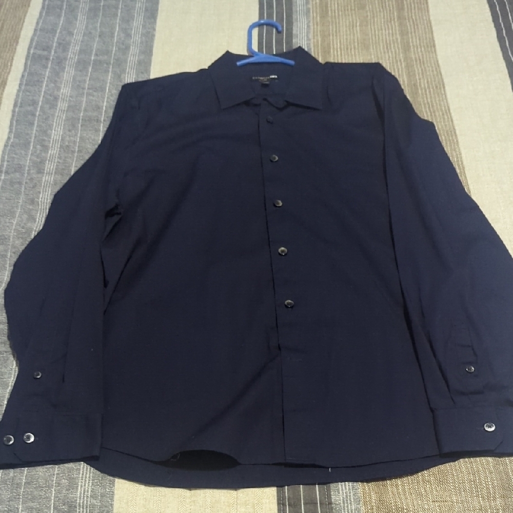 Express 1MX Navy Blue Dress Shirt Modern Fit Size L 16-16 1/2